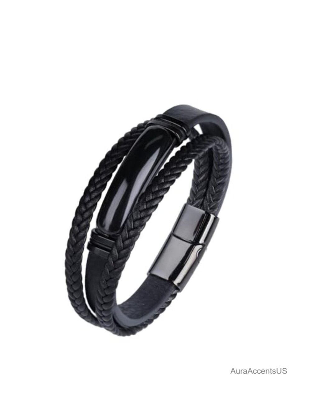 Multi-Layer Braided Leather Bracelet with Natural Gemstone Beads and Stainless